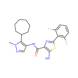 Cn1ncc(NC(=O)c2nc(-c3c(F)cccc3F)sc2N)c1C1CCCCCC1 ZINC000169699433