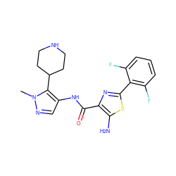 Cn1ncc(NC(=O)c2nc(-c3c(F)cccc3F)sc2N)c1C1CCNCC1 ZINC000144083677