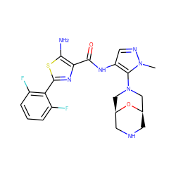 Cn1ncc(NC(=O)c2nc(-c3c(F)cccc3F)sc2N)c1N1C[C@@H]2CNC[C@H](C1)O2 ZINC000169699406