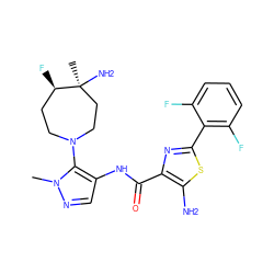 Cn1ncc(NC(=O)c2nc(-c3c(F)cccc3F)sc2N)c1N1CC[C@@H](F)[C@@](C)(N)CC1 ZINC000169699554