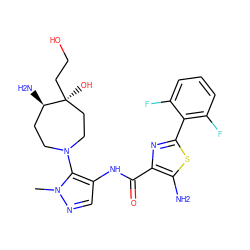 Cn1ncc(NC(=O)c2nc(-c3c(F)cccc3F)sc2N)c1N1CC[C@@H](N)[C@@](O)(CCO)CC1 ZINC000169699542