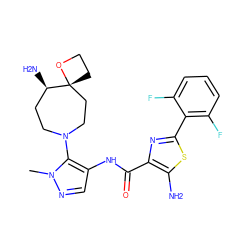 Cn1ncc(NC(=O)c2nc(-c3c(F)cccc3F)sc2N)c1N1CC[C@@H](N)[C@@]2(CCO2)CC1 ZINC000169699539