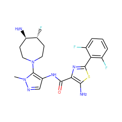 Cn1ncc(NC(=O)c2nc(-c3c(F)cccc3F)sc2N)c1N1CC[C@@H](N)[C@H](F)CC1 ZINC000169699294