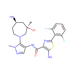 Cn1ncc(NC(=O)c2nc(-c3c(F)cccc3F)sc2N)c1N1CC[C@@H](N)C[C@@](C)(O)C1 ZINC000169699319