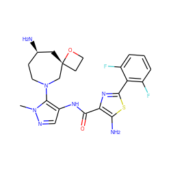 Cn1ncc(NC(=O)c2nc(-c3c(F)cccc3F)sc2N)c1N1CC[C@@H](N)C[C@@]2(CCO2)C1 ZINC000169699500