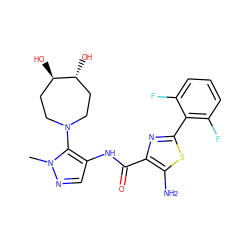 Cn1ncc(NC(=O)c2nc(-c3c(F)cccc3F)sc2N)c1N1CC[C@@H](O)[C@H](O)CC1 ZINC000169699535