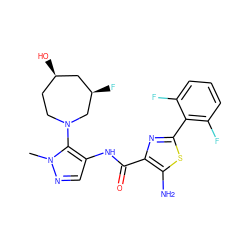 Cn1ncc(NC(=O)c2nc(-c3c(F)cccc3F)sc2N)c1N1CC[C@@H](O)C[C@@H](F)C1 ZINC000169699323