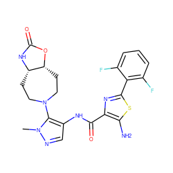 Cn1ncc(NC(=O)c2nc(-c3c(F)cccc3F)sc2N)c1N1CC[C@@H]2NC(=O)O[C@@H]2CC1 ZINC000169699533