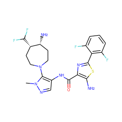 Cn1ncc(NC(=O)c2nc(-c3c(F)cccc3F)sc2N)c1N1CC[C@H](C(F)F)[C@H](N)CC1 ZINC000169699548