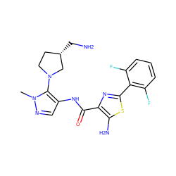 Cn1ncc(NC(=O)c2nc(-c3c(F)cccc3F)sc2N)c1N1CC[C@H](CN)C1 ZINC000145143879