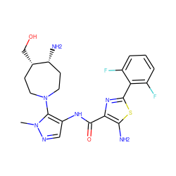 Cn1ncc(NC(=O)c2nc(-c3c(F)cccc3F)sc2N)c1N1CC[C@H](CO)[C@H](N)CC1 ZINC000169699550