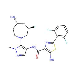 Cn1ncc(NC(=O)c2nc(-c3c(F)cccc3F)sc2N)c1N1CC[C@H](N)C[C@@H](F)C1 ZINC000169699295