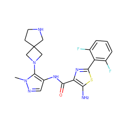 Cn1ncc(NC(=O)c2nc(-c3c(F)cccc3F)sc2N)c1N1CC2(CCNC2)C1 ZINC000169699414