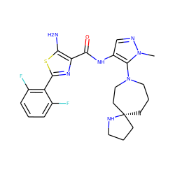 Cn1ncc(NC(=O)c2nc(-c3c(F)cccc3F)sc2N)c1N1CCC[C@@]2(CCCN2)CC1 ZINC000169699403