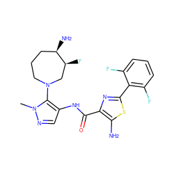 Cn1ncc(NC(=O)c2nc(-c3c(F)cccc3F)sc2N)c1N1CCC[C@@H](N)[C@@H](F)C1 ZINC000144610273