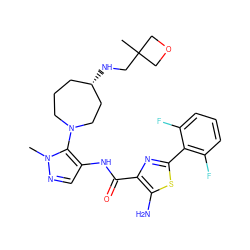 Cn1ncc(NC(=O)c2nc(-c3c(F)cccc3F)sc2N)c1N1CCC[C@H](NCC2(C)COC2)CC1 ZINC000169699382