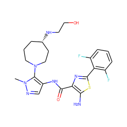 Cn1ncc(NC(=O)c2nc(-c3c(F)cccc3F)sc2N)c1N1CCC[C@H](NCCO)CC1 ZINC000169699383