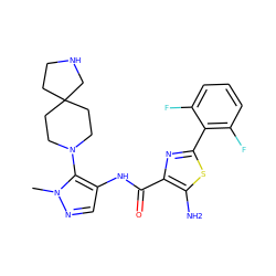 Cn1ncc(NC(=O)c2nc(-c3c(F)cccc3F)sc2N)c1N1CCC2(CCNC2)CC1 ZINC000169699293