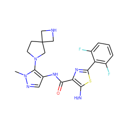 Cn1ncc(NC(=O)c2nc(-c3c(F)cccc3F)sc2N)c1N1CCC2(CNC2)C1 ZINC000169699412