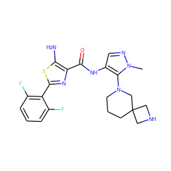 Cn1ncc(NC(=O)c2nc(-c3c(F)cccc3F)sc2N)c1N1CCCC2(CNC2)C1 ZINC000169699546