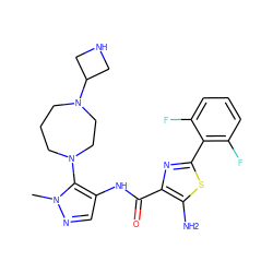 Cn1ncc(NC(=O)c2nc(-c3c(F)cccc3F)sc2N)c1N1CCCN(C2CNC2)CC1 ZINC000169699415