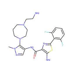 Cn1ncc(NC(=O)c2nc(-c3c(F)cccc3F)sc2N)c1N1CCCN(CCN)CC1 ZINC000169699446