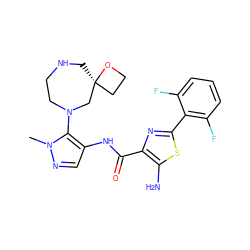 Cn1ncc(NC(=O)c2nc(-c3c(F)cccc3F)sc2N)c1N1CCNC[C@]2(CCO2)C1 ZINC000169699526