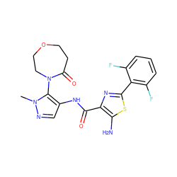 Cn1ncc(NC(=O)c2nc(-c3c(F)cccc3F)sc2N)c1N1CCOCCC1=O ZINC000169699387