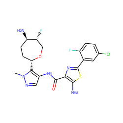 Cn1ncc(NC(=O)c2nc(-c3cc(Cl)ccc3F)sc2N)c1[C@@H]1CC[C@@H](N)[C@H](F)CO1 ZINC000216889056