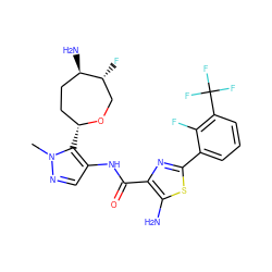 Cn1ncc(NC(=O)c2nc(-c3cccc(C(F)(F)F)c3F)sc2N)c1[C@@H]1CC[C@@H](N)[C@H](F)CO1 ZINC000216886076