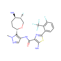 Cn1ncc(NC(=O)c2nc(-c3cccc(F)c3C(F)(F)F)sc2N)c1[C@@H]1CC[C@@H](N)[C@H](F)CO1 ZINC000216890410