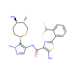 Cn1ncc(NC(=O)c2nc(-c3ccccc3C(F)F)sc2N)c1[C@@H]1CC[C@@H](N)[C@H](F)CO1 ZINC000216890371