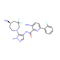 Cn1ncc(NC(=O)c2nc(-c3ccccc3F)ccc2N)c1N1CC[C@@H](N)CC(F)(F)C1 ZINC000169699313