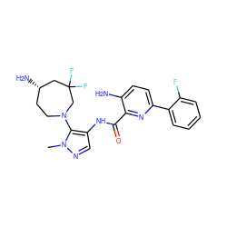 Cn1ncc(NC(=O)c2nc(-c3ccccc3F)ccc2N)c1N1CC[C@H](N)CC(F)(F)C1 ZINC000169699312