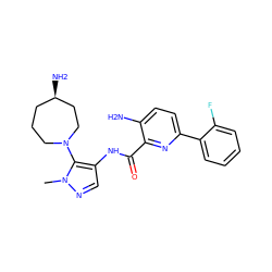 Cn1ncc(NC(=O)c2nc(-c3ccccc3F)ccc2N)c1N1CCC[C@@H](N)CC1 ZINC000143785664