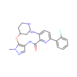 Cn1ncc(NC(=O)c2nc(-c3ccccc3F)ccc2N)c1OC1CCNCC1 ZINC000144083485