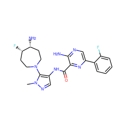 Cn1ncc(NC(=O)c2nc(-c3ccccc3F)cnc2N)c1N1CC[C@H](F)[C@H](N)CC1 ZINC000169699306