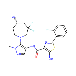 Cn1ncc(NC(=O)c2nc(-c3ccccc3F)sc2N)c1N1CC[C@H](N)CC(F)(F)C1 ZINC000169699346