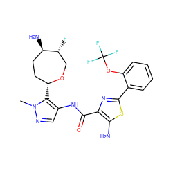 Cn1ncc(NC(=O)c2nc(-c3ccccc3OC(F)(F)F)sc2N)c1[C@@H]1CC[C@@H](N)[C@H](F)CO1 ZINC000205645933