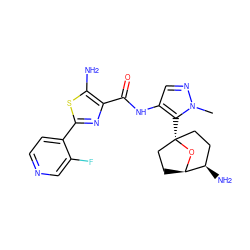 Cn1ncc(NC(=O)c2nc(-c3ccncc3F)sc2N)c1[C@@]12CC[C@@H](N)[C@@H](CC1)O2 ZINC000222634881