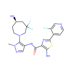 Cn1ncc(NC(=O)c2nc(-c3ccncc3F)sc2N)c1N1CC[C@@H](N)CC(F)(F)C1 ZINC000169699474