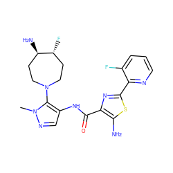 Cn1ncc(NC(=O)c2nc(-c3ncccc3F)sc2N)c1N1CC[C@@H](N)[C@H](F)CC1 ZINC000169699333