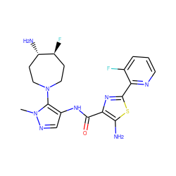 Cn1ncc(NC(=O)c2nc(-c3ncccc3F)sc2N)c1N1CC[C@H](N)[C@@H](F)CC1 ZINC000169699334