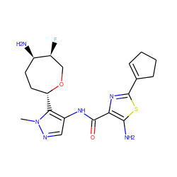 Cn1ncc(NC(=O)c2nc(C3=CCCC3)sc2N)c1[C@@H]1CC[C@@H](N)[C@@H](F)CO1 ZINC000216888383