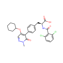 Cn1ncc(OC2CCCCC2)c(-c2ccc(C[C@H](NC(=O)c3c(Cl)cccc3Cl)C(=O)O)cc2)c1=O ZINC000014962237