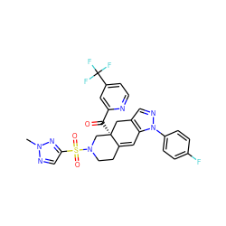 Cn1ncc(S(=O)(=O)N2CCC3=Cc4c(cnn4-c4ccc(F)cc4)C[C@]3(C(=O)c3cc(C(F)(F)F)ccn3)C2)n1 ZINC000221717785