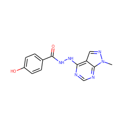 Cn1ncc2c(NNC(=O)c3ccc(O)cc3)ncnc21 ZINC000013523740