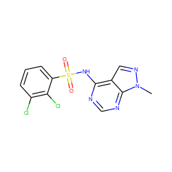 Cn1ncc2c(NS(=O)(=O)c3cccc(Cl)c3Cl)ncnc21 ZINC001257196126