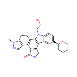 Cn1ncc2c1CCc1c-2c2c(c3c4cc([C@@H]5CCCCO5)ccc4n(CCO)c13)CNC2=O ZINC000049036601