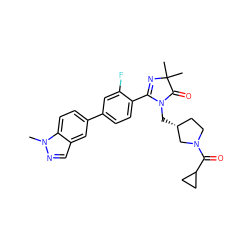 Cn1ncc2cc(-c3ccc(C4=NC(C)(C)C(=O)N4C[C@@H]4CCN(C(=O)C5CC5)C4)c(F)c3)ccc21 ZINC000473082459